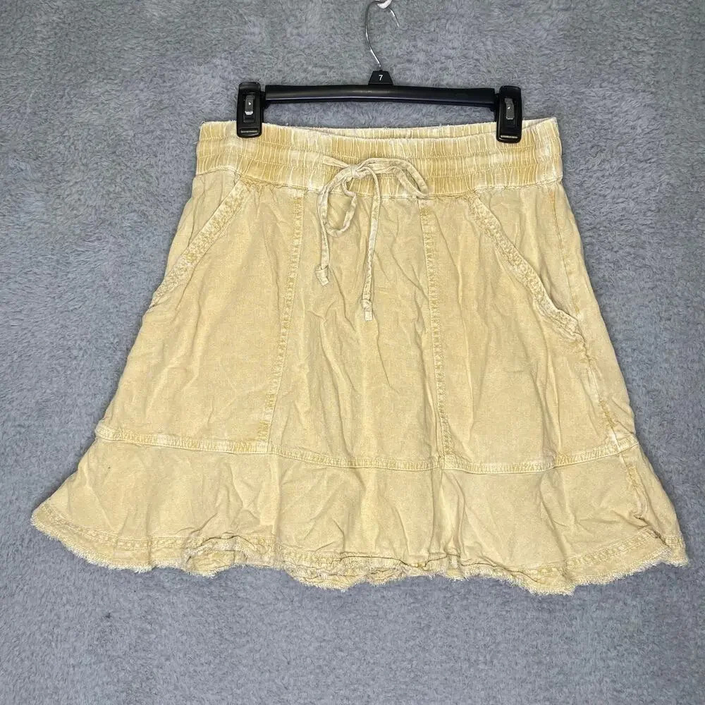 Anthropologie Pilcro womens L P drawstring mini skirt distressed linen casual